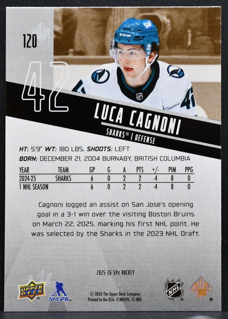 2025-26 SPx Rookies Luca Cagnoni 120 San Jose Sharks RC 9959
