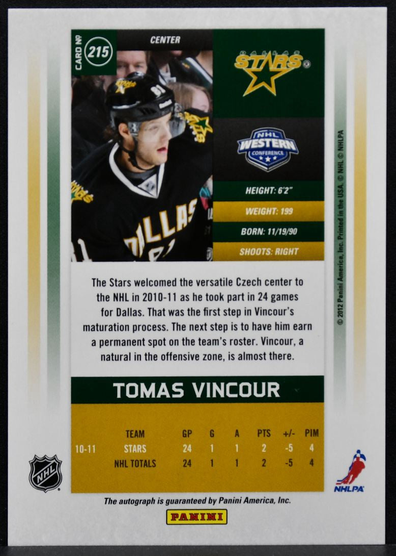 2011-12 Panini Contenders Calder Tomas Vincour 215 RC Auto 526/800 0312