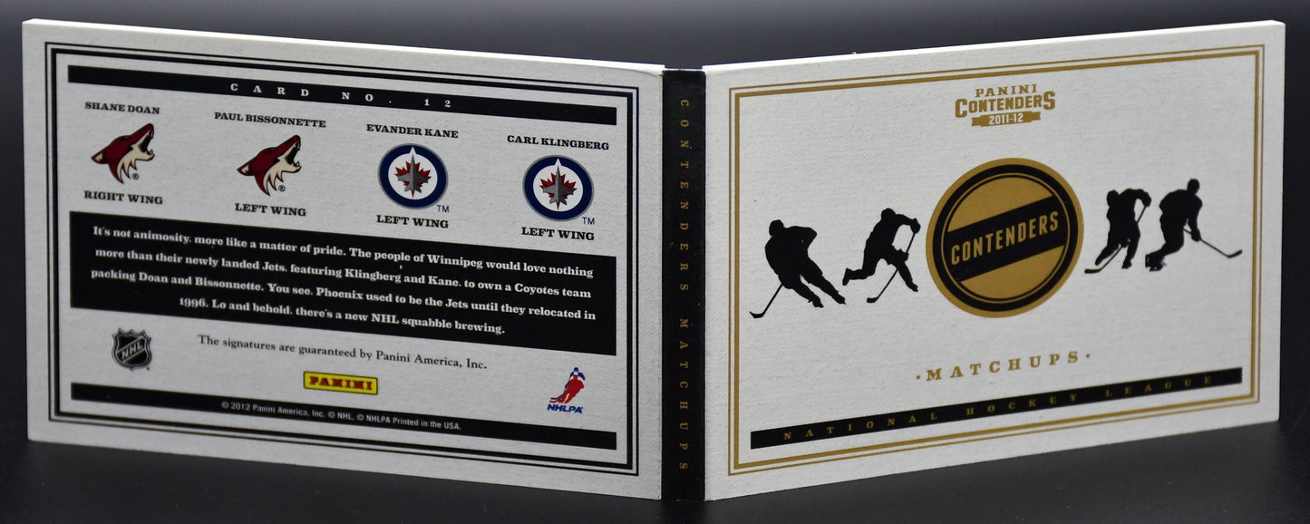 2012-13 Panini Contenders Matchups Doan/Bissonnette/Kane/Klingberg Auto