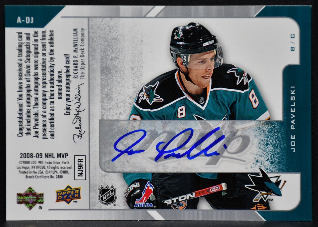 2008-09 UD MVP One on One Autographs Devin Setoguchi/Joe Pavelski Auto 1050