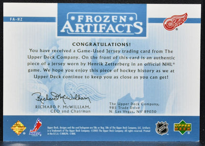 2005-06 UD Artifacts Frozen Henrik Zetterberg Red Wings 171/275 Jersey 9233