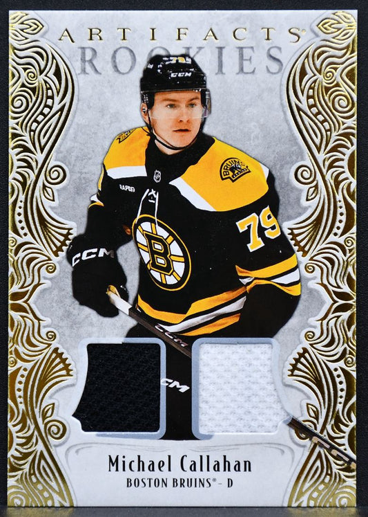 2025-26 UD Artifacts Gold Material Michael Callahan Bruins RC /499 Jersey 6911