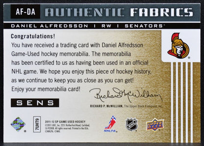 2011-12 SP Game Used Authentic Fabrics Alfredsson AF-DA Senators Jersey 3329