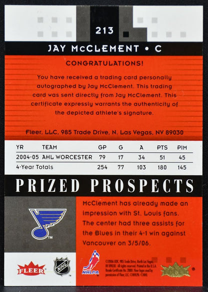 2005-06 Fleer Hot Red Prized Prospects McClement Blues RC Auto 36/50 5583