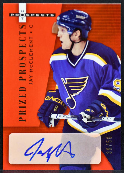 2005-06 Fleer Hot Red Prized Prospects McClement Blues RC Auto 36/50 5583