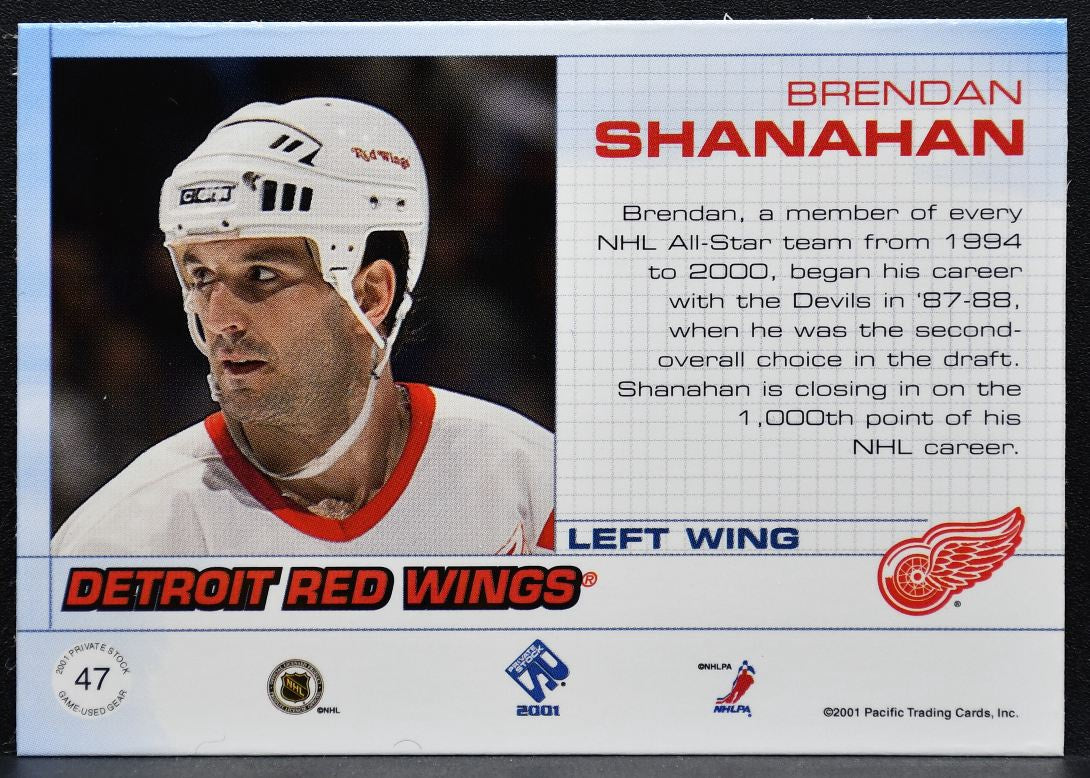 2001-02 Pacific Private Stock Jersey Brendan Shanahan 47 Red Wings Jersey 8735