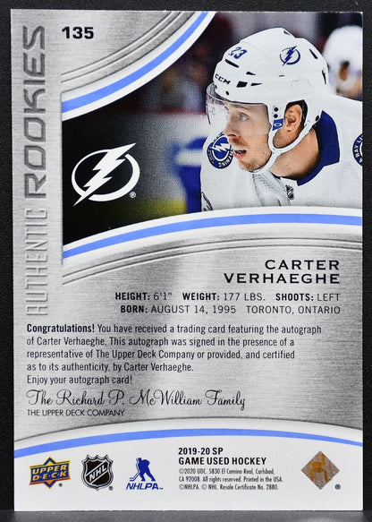2019-20 SP Game Used Authentic Rookies Auto Blue Verhaeghe RC Auto 9909