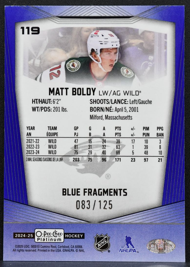 2024-25 O-Pee-Chee Platinum Blue Fragments Matt Boldy 119 Wild 083/125 1396