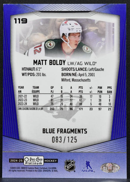 2024-25 O-Pee-Chee Platinum Blue Fragments Matt Boldy 119 Wild 083/125 1396