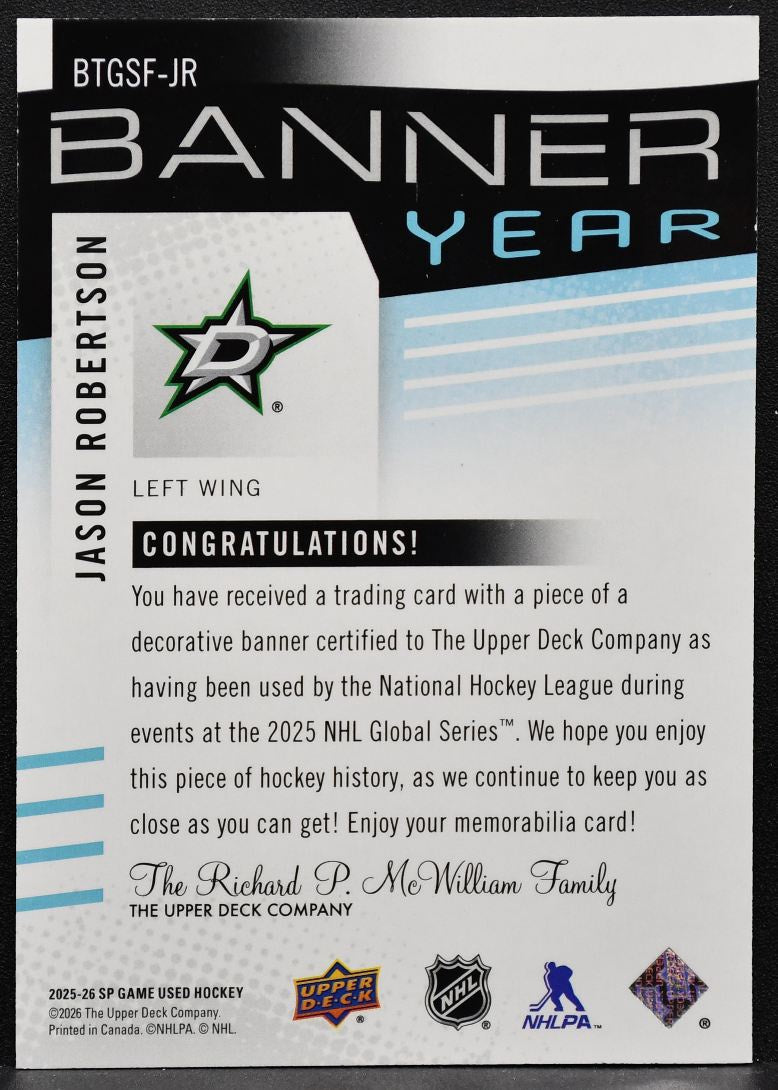 2025-26 SP Game Used Global Series Banner Year Jason Robertson Stars Jersey 7139