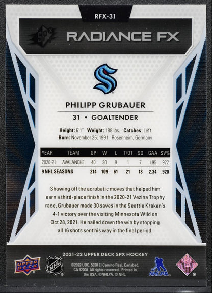 2021-22 SPx Radiance F/X Philipp Grubauer RFX-31 Seattle Kraken 2997
