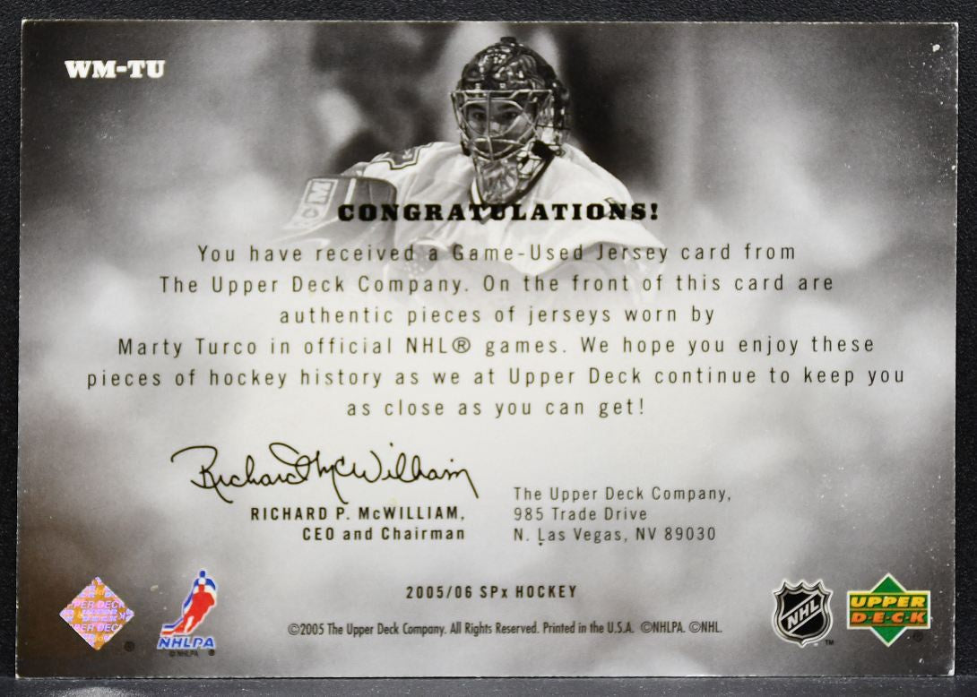 2005-06 SPx Winning Materials Marty Turco WM-TU Dallas Stars 064/350 Jersey 0154