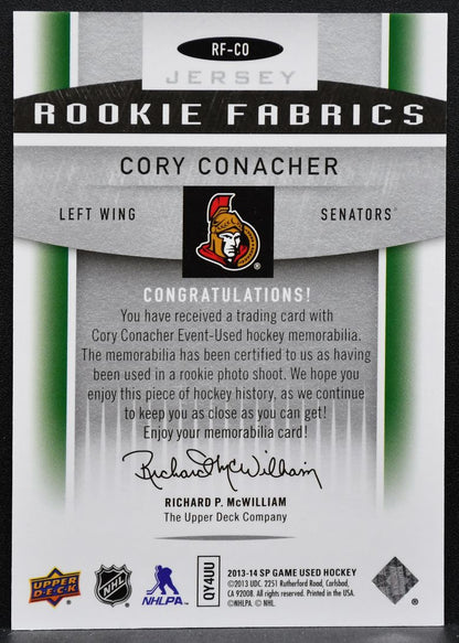 2013-14 SP Game Used Rookie Fabrics Cory Conacher RF-CO Senators RC Jersey 3759