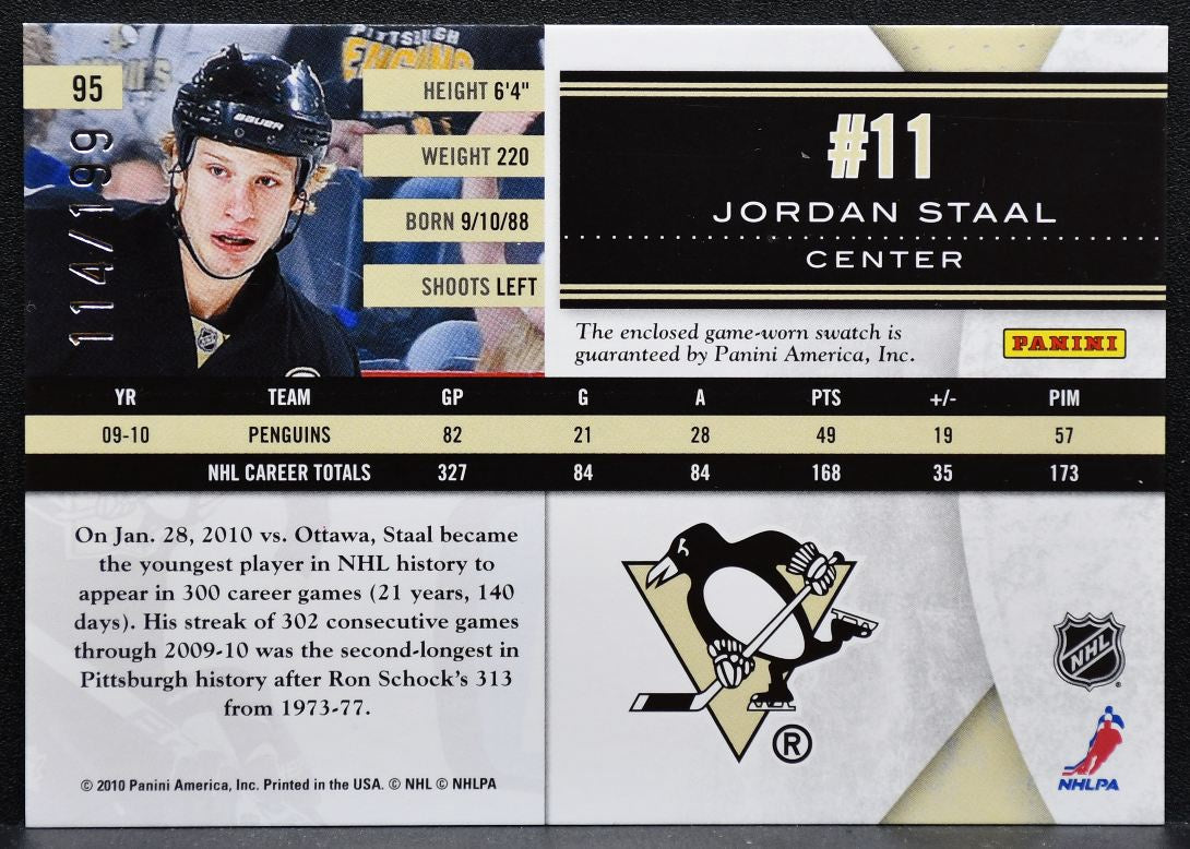 2010-11 Panini Limited Mirror Silver Jordan Staal Penguins 114/199 Jersey 6502