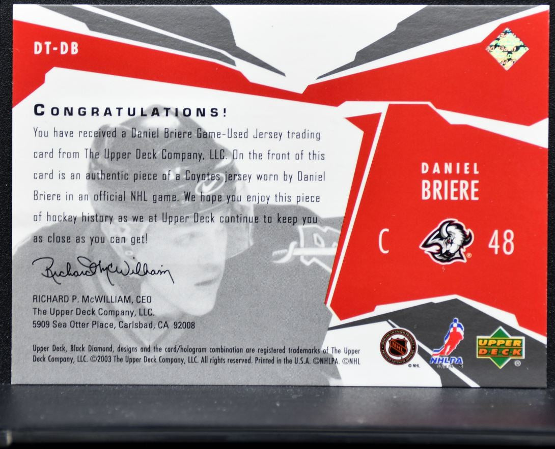 2003-04 Upper Deck Black Diamond Threads Daniel Briere DT-DB Sabres Jersey 7856