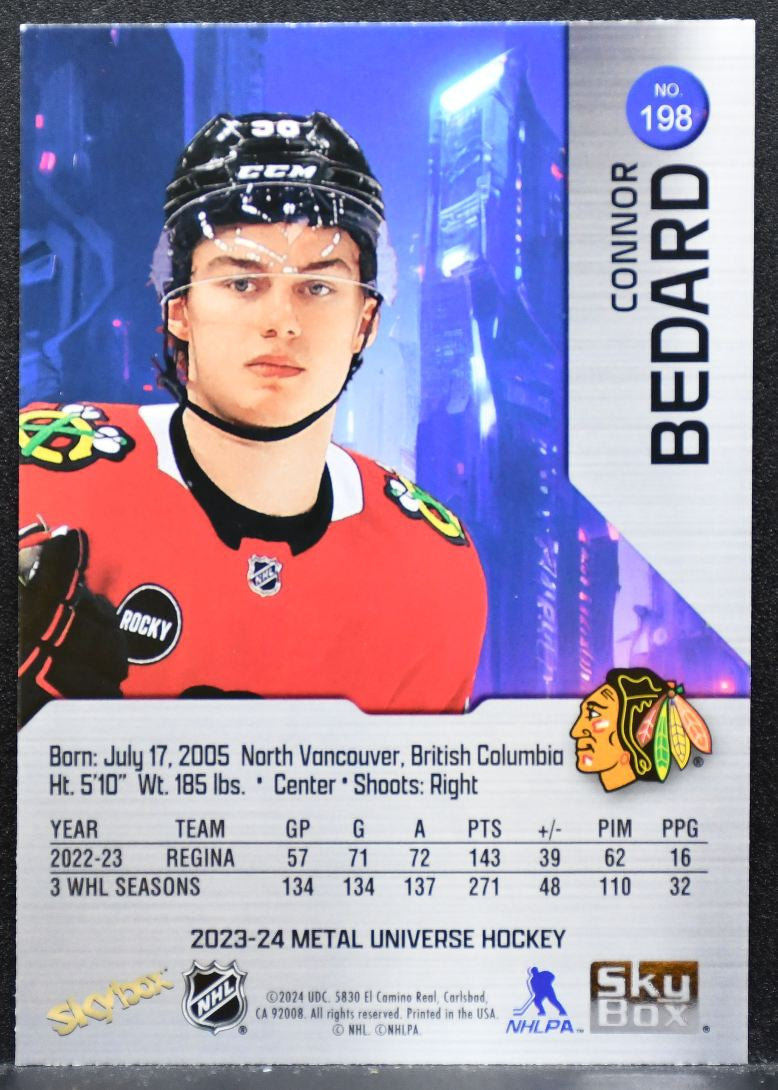 2023-24 SkyBox Metal Universe Rookies Connor Bedard Chicago Blackhawks RC 8208