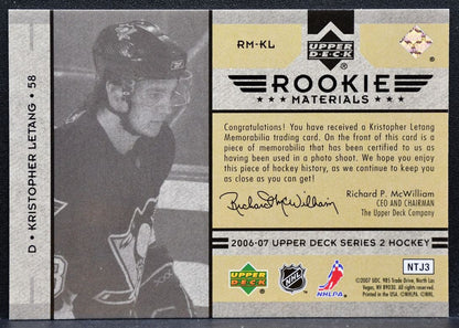 2006-07 Upper Deck Rookie Materials Kristopher Letang RM-KL Penguins RC 1704
