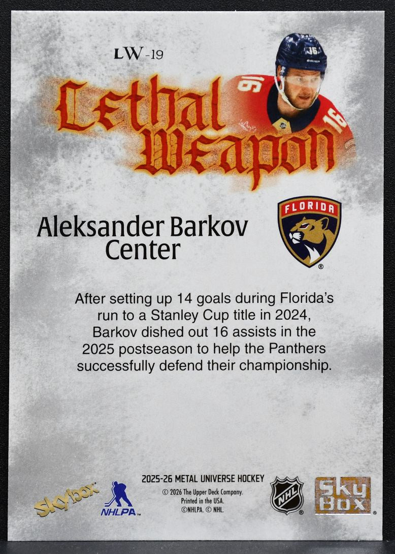 2025-26 SkyBox Metal Universe Lethal Weapon Aleksander Barkov Panthers 9683