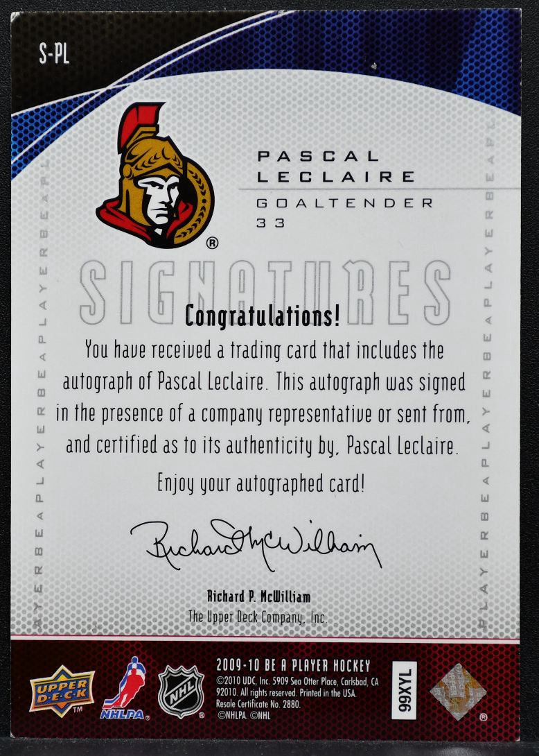 2009-10 Upper Deck Be A Player Signatures Pascal Leclaire Senators Auto 0736