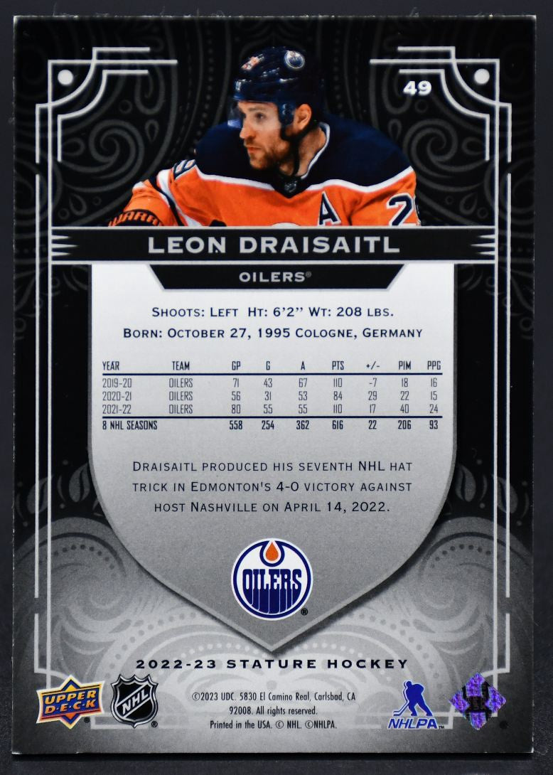 2022-23 UD Stature Leon Draisaitl 49 Edmonton Oilers 03/15