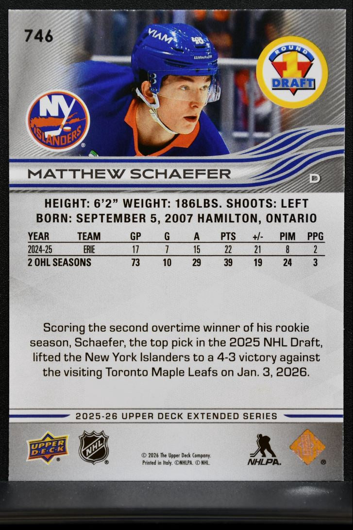 2025-26 UD Extended Series Round 1 Draft Matthew Schaefer 746 Islanders RC 3550