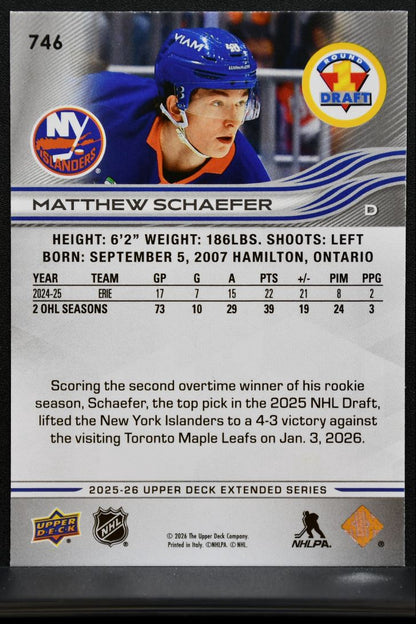 2025-26 UD Extended Series Round 1 Draft Matthew Schaefer 746 Islanders RC 3550