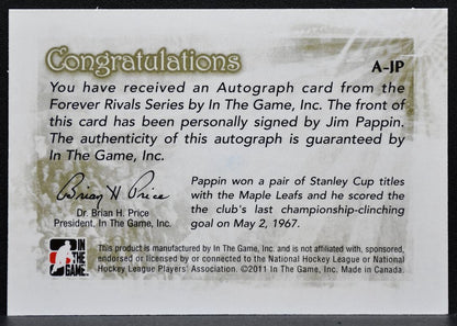 2011-12 In The Game Forever Rivals Autographs Jim Pappin Maple Leafs Auto 9688