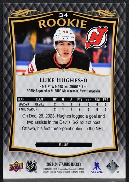 2023-24 Upper Deck Stature Rookie Blue Luke Hughes 34 RC 64/99 3160