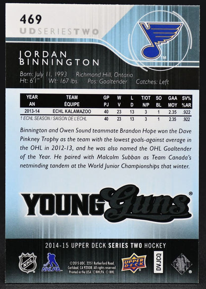 2014-15 UD Series 2 Young Guns Jordan Binnington 469 RC