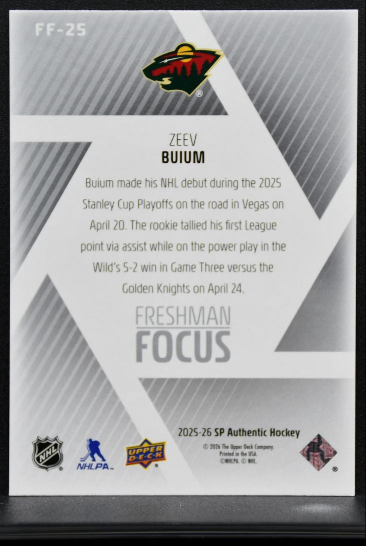 2025-26 SP Authentic Freshman Focus Zeev Buium FF-25 Minnesota Wild RC 9270