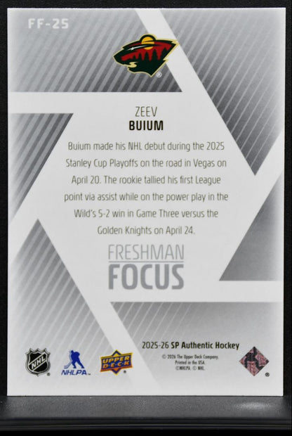 2025-26 SP Authentic Freshman Focus Zeev Buium FF-25 Minnesota Wild RC 9270