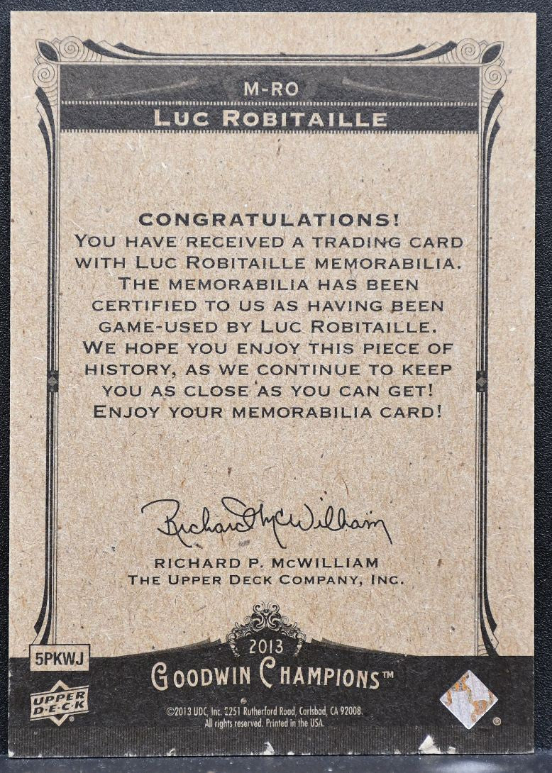 2013-14 UD Goodwin Champions Memorabilia Luc Robitaille Kings Jersey 0033