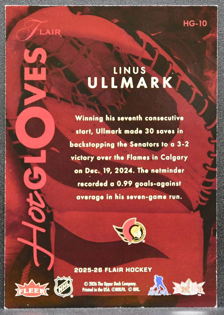 2025-26 Flair Hot Gloves Linus Ullmark HG-10 Ottawa Senators 4490