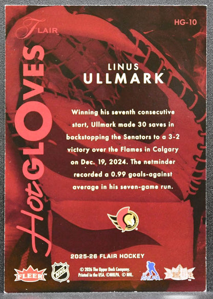 2025-26 Flair Hot Gloves Linus Ullmark HG-10 Ottawa Senators 4490