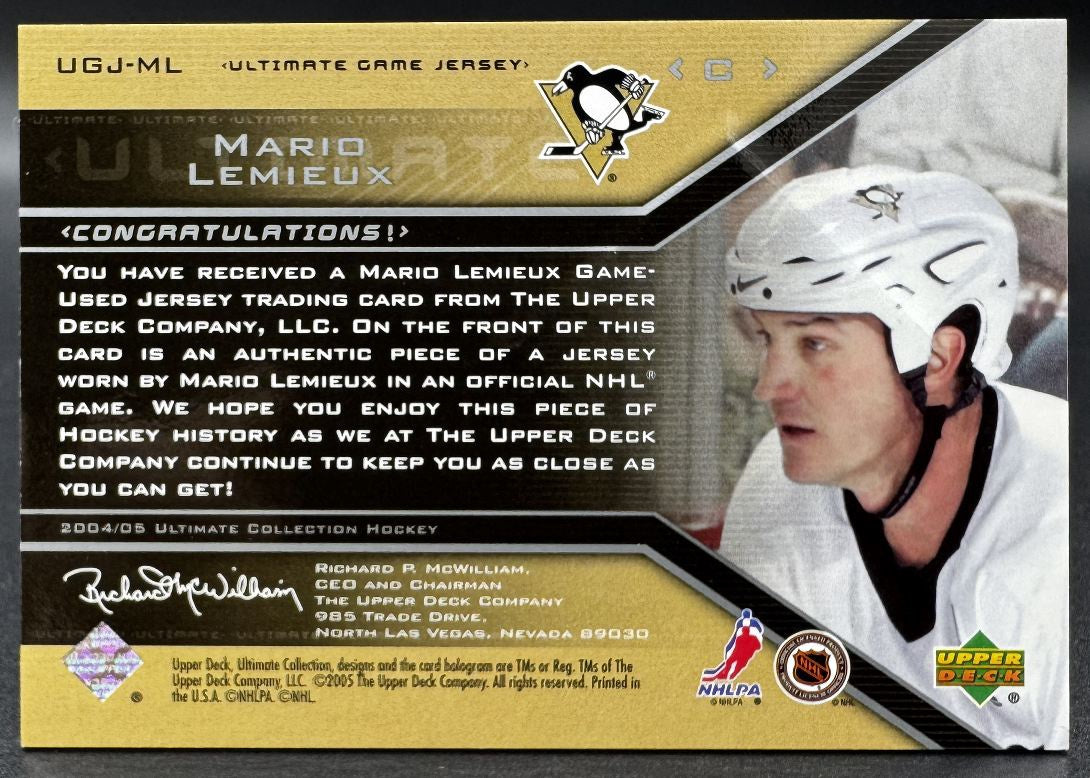 2004-05 UD Ultimate Collection Jerseys Mario Lemieux Pittsburgh Penguins /250