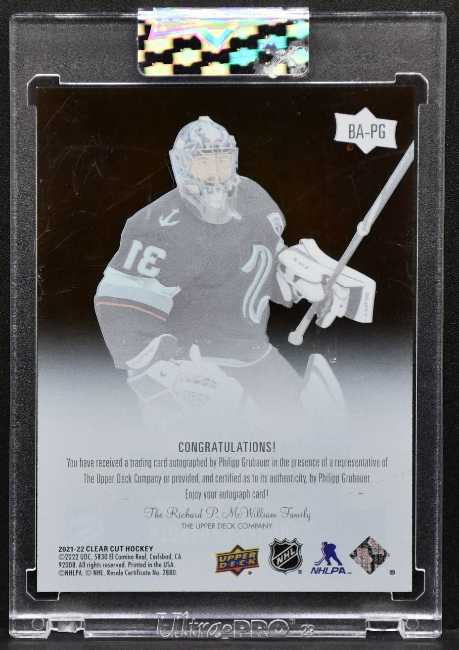 2021-22 UD Clear Cut Black and Amber Philipp Grubauer BA-PG Seattle Kraken Auto