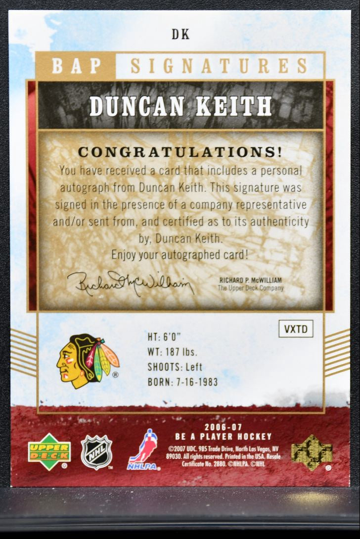 2006-07 UD Be A Player Signatures Duncan Keith DK Auto 4726