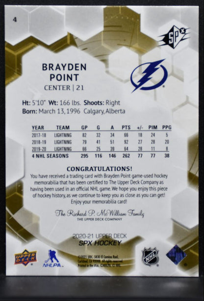 2020-21 SPx Jersey Brayden Point 4 Tampa Bay Lightning Jersey 1434