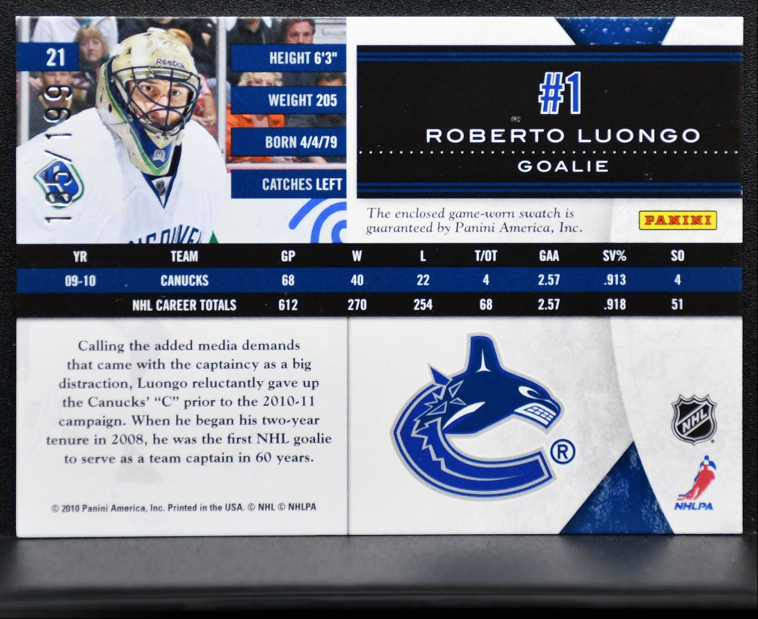 2010-11 Panini Limited Jersey Roberto Luongo /199 Jersey 1107