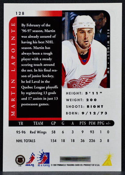 1996-97 Pinnacle Be a Player Autographs Martin Lapointe 128 Red Wings Auto 1575