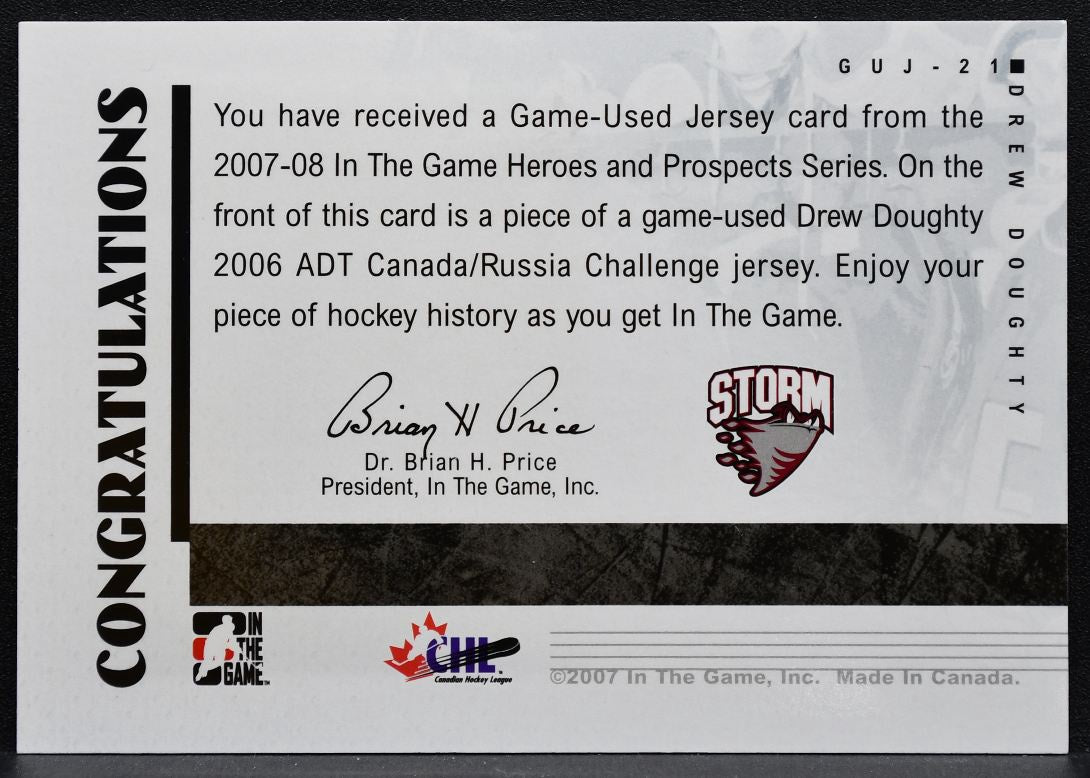 2007-08 In The Game Ultimate Memorabilia Drew Doughty GUJ-21 Jersey 3933