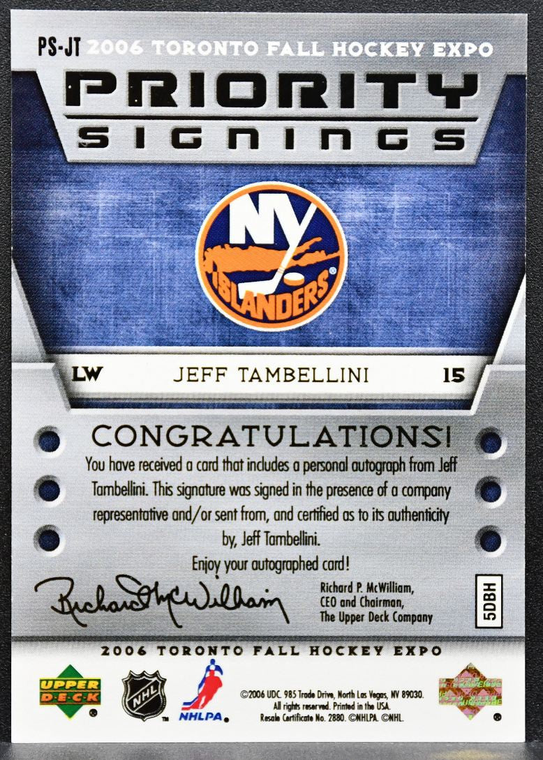2006-07 UD Toronto Fall Hockey Expo Jeff Tambellini Islanders Auto 30/75 7118