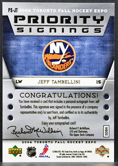 2006-07 UD Toronto Fall Hockey Expo Jeff Tambellini Islanders Auto 30/75 7118