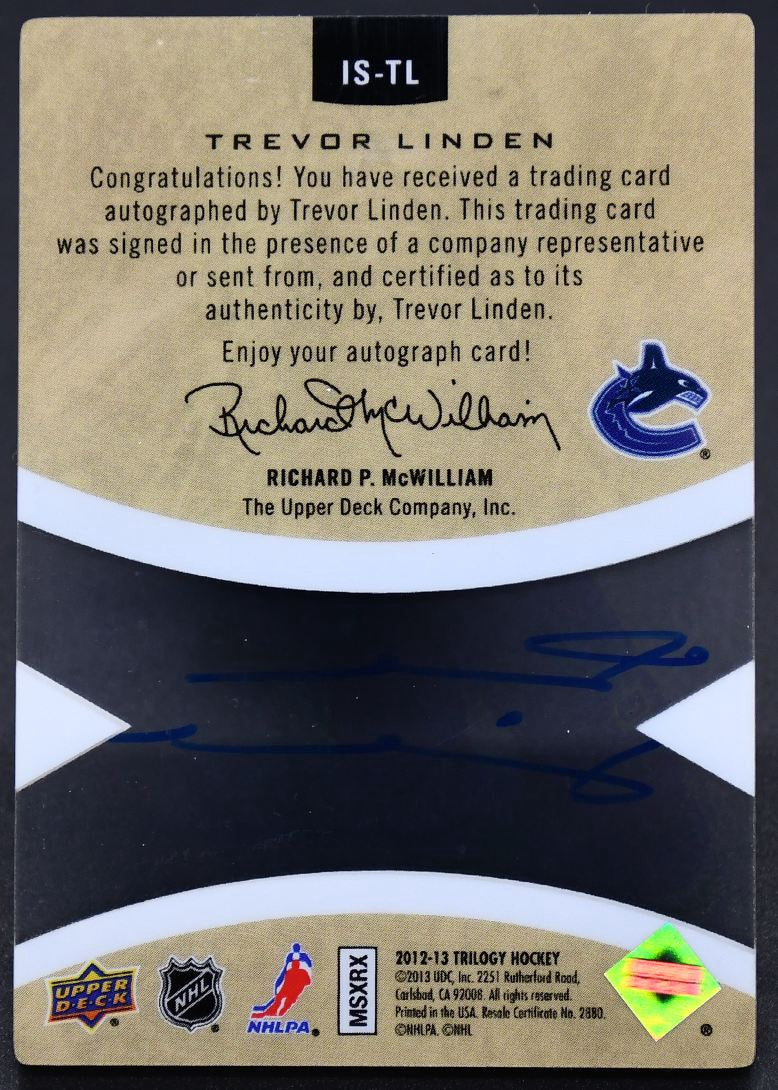 2013-14 UD Trilogy Ice Scripts Trevor Linden IS-TL Auto