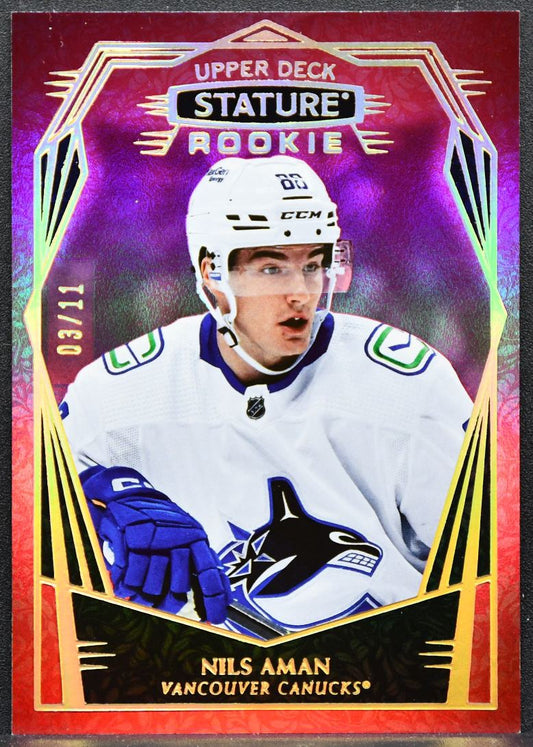 2022-23 Upper Deck Stature Rookie Red Nils Aman 178 Vancouver Canucks RC 03/11 8365