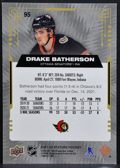 2021-22 Upper Deck Stature Green Drake Batherson 95 Ottawa Senators 129/149 0498
