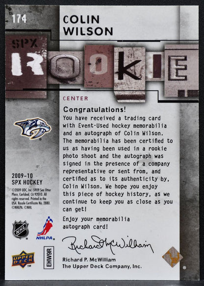 2009-10 SPx Rookie Jersey Auto Colin Wilson RC Auto 046/799 Jersey 1995