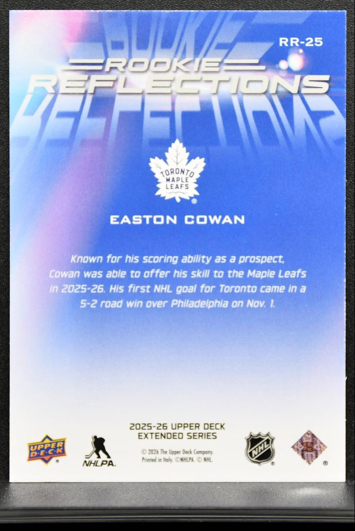 2025-26 UD Extended Series Rookie Reflections Easton Cowan Maple Leafs RC 9065