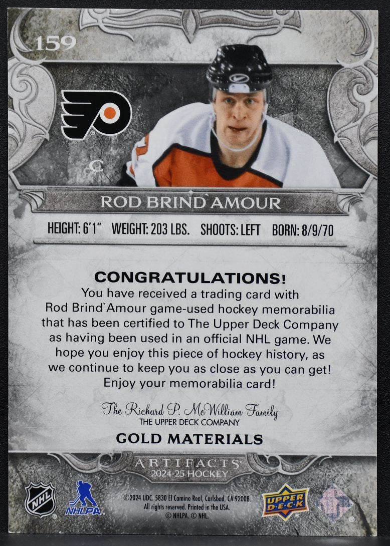 24-25 UD Artifacts Gold Materials Rod Brind'Amour Philadelphia Flyers /99 Jersey 7307