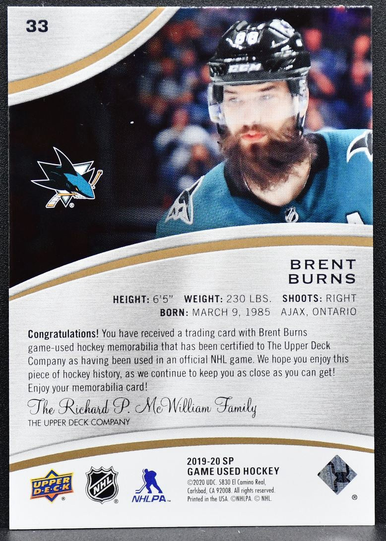 2019-20 SP Game Used Jersey Brent Burns 33 San Jose Sharks Jersey 8753
